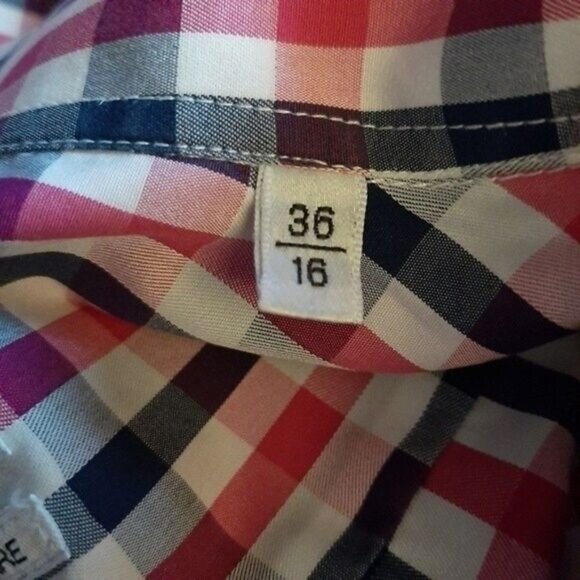 LINEA IN | Italy Button Down Dress Shirt Plaid 2-Ply Mens Sz 36/16 - Picture 9 of 11
